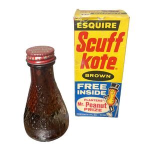 Vintage Esquire Scuff-Kote Shoe Polish Bottle Box Planters Mr Peanut Promo RARE